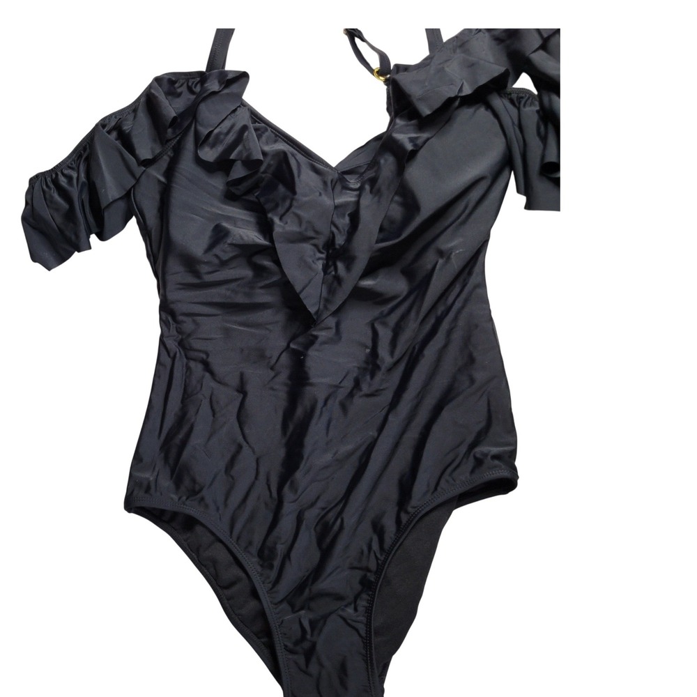 Nicole Miller New‎ York Womens Black Ruffle Off Shoulder One Piece Swimsuit M